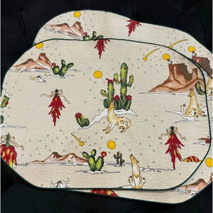 VTG Southwestern Christmas Coyote Placemats Set of 3 Native American Cactus 90s